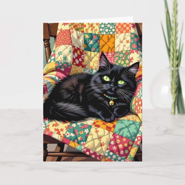 Cute Black Cat | Thinking About You Card (Front)