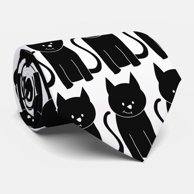 Cute Black Cat Tie (Rolled)