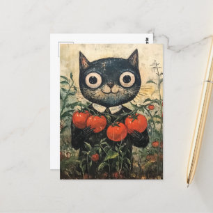 Cute Black Cat Tomato Gardener Postcard