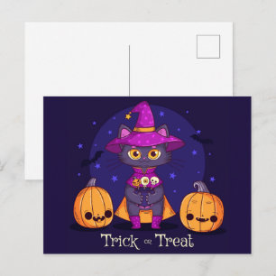 Cute Black Cat Trick or Treat Postcard