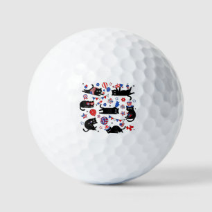 Cute Black Cat USA Flag Firework Patriotic 4th of  Golf Balls