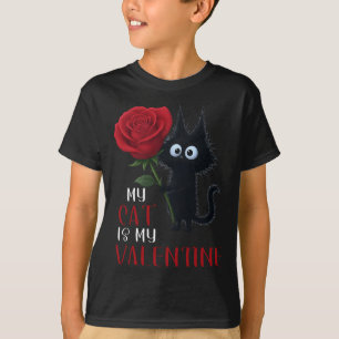 Cute Black Cat Valentine's Day Rose T-Shirt