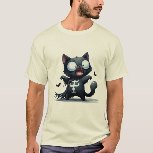 Cute Black Cat Vampire Bat Halloween Sticker ✨🐾🧛 T-Shirt (Front)