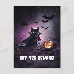 Cute Black Cat Vampire Halloween Holiday Postcard