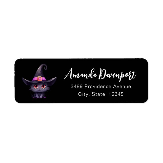 Cute Black Cat Wearing a Witch's Hat Address (Front)