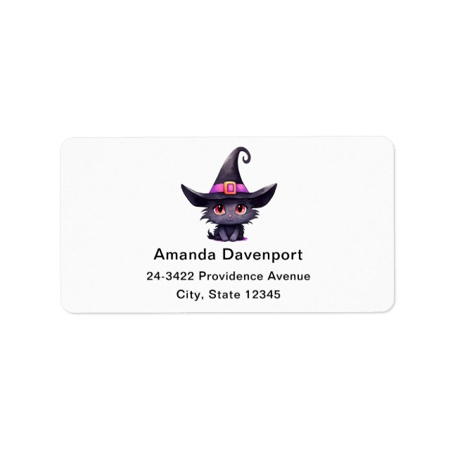 Cute Black Cat Wearing a Witch's Hat Address Label (Front)