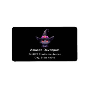 Cute Black Cat Wearing a Witch's Hat Address Label