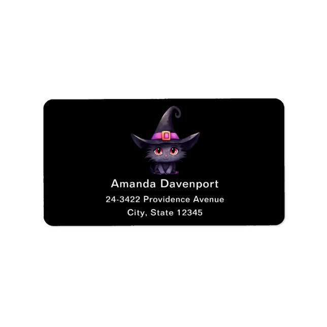 Cute Black Cat Wearing a Witch's Hat Address Label (Front)