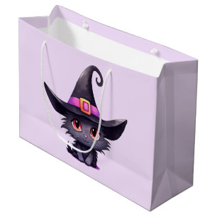 Cute Black Cat Wearing a Witch's Hat Large Gift Bag