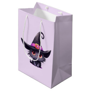 Cute Black Cat Wearing a Witch's Hat Medium Gift Bag