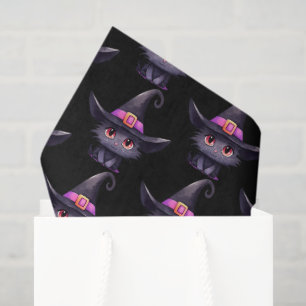 Cute Black Cat Wearing a Witch's Hat Pattern Tissue Paper