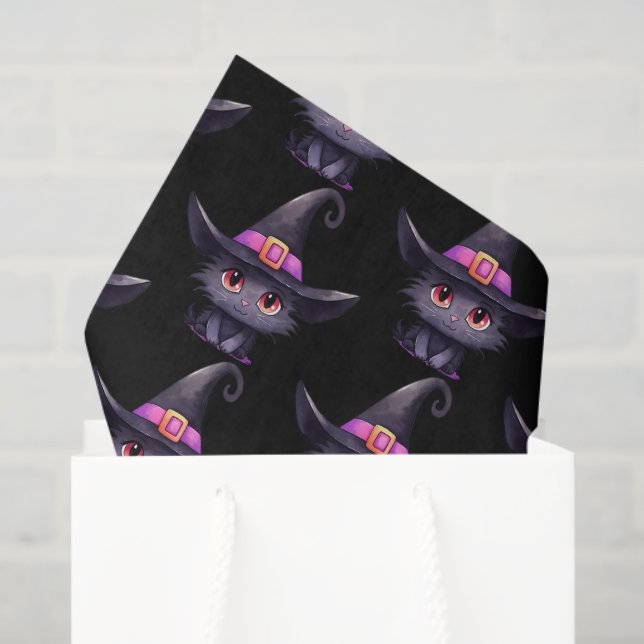 Cute Black Cat Wearing a Witch's Hat Pattern Tissue Paper (Gift Bag)