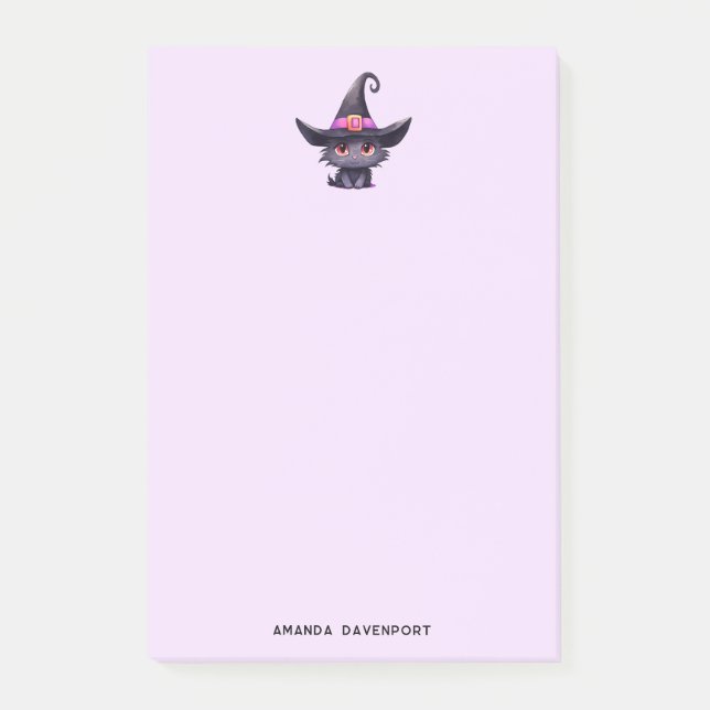 Cute Black Cat Wearing a Witch's Hat Post-it Notes (Front)