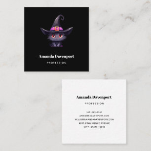 Cute Black Cat Wearing a Witch's Hat Square Business Card