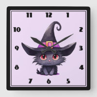 Cute Black Cat Wearing a Witch's Hat