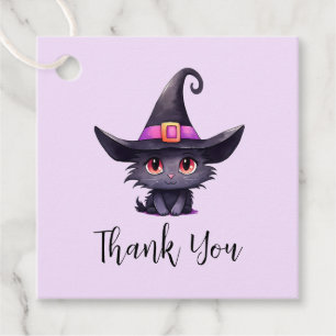 Cute Black Cat Wearing a Witch's Hat Thank You Favour Tags