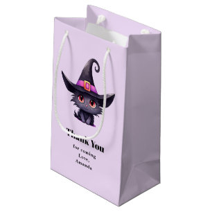 Cute Black Cat Wearing a Witch's Hat Thank You Small Gift Bag