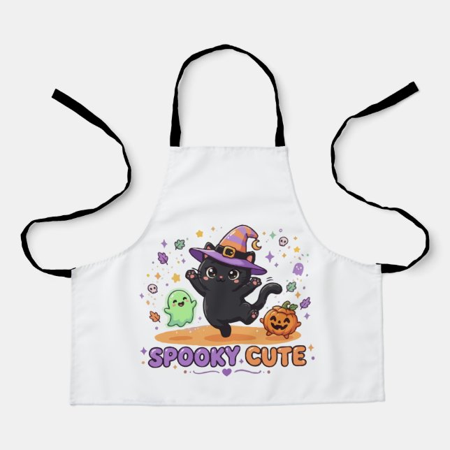 Cute Black Cat Witch Halloween Apron (Front)