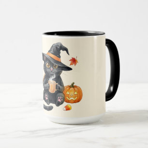 Cute Black Cat Witch Halloween Kawaii Mug