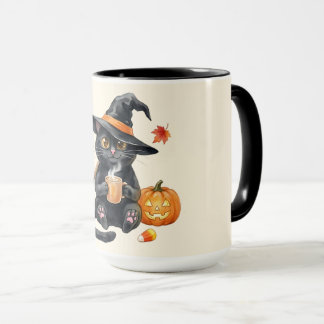 Cute Black Cat Witch Halloween Kawaii  Mug