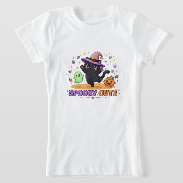 Cute Black Cat Witch Halloween T-Shirt (Laydown)