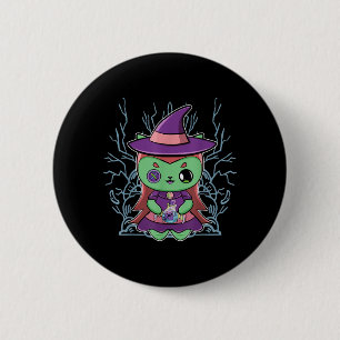 Cute Black Cat Witch Hat And Magic Potion For 6 Cm Round Badge