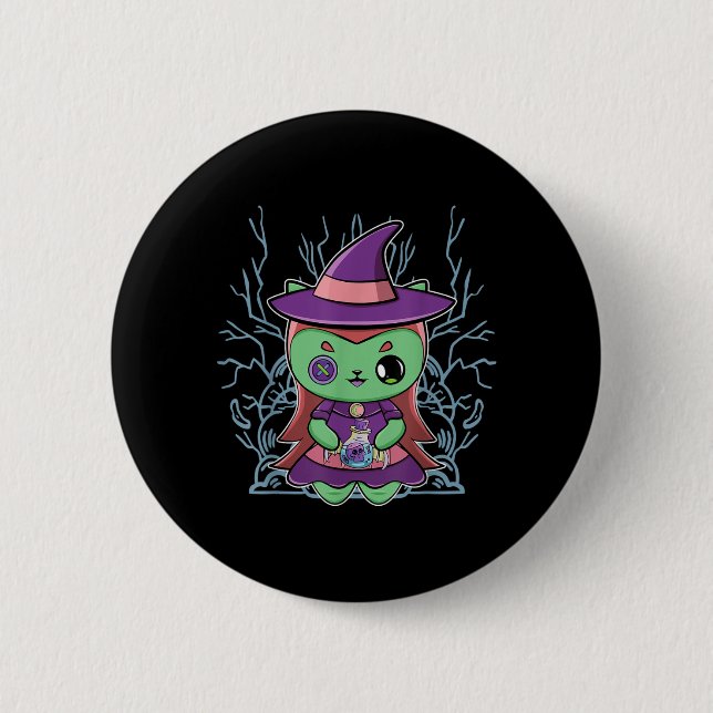 Cute Black Cat Witch Hat And Magic Potion For 6 Cm Round Badge (Front)