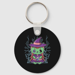 Cute Black Cat Witch Hat And Magic Potion For Key Ring