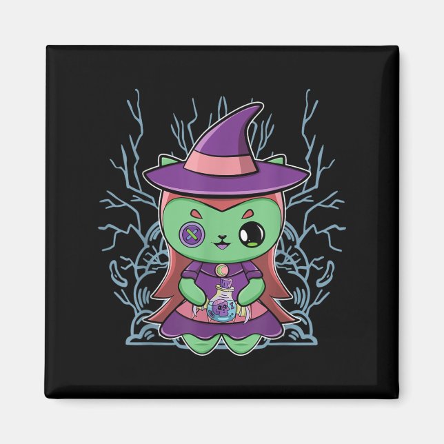 Cute Black Cat Witch Hat And Magic Potion For Magnet (Front)