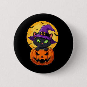 Cute Black Cat Witch Hat In Pumpkin Women Men Kids 6 Cm Round Badge