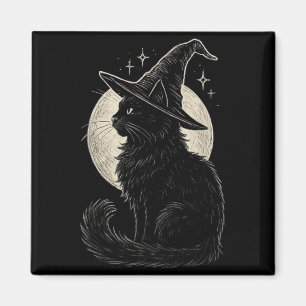 Cute Black Cat Witch Hat Moon Retro Coquette Boho Magnet
