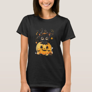 Cute Black Cat Witch Hat Pumpkin Halloween Spooky  T-Shirt