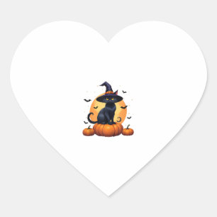 Cute Black Cat Witch Hat Pumpkin Moon Halloween Pe Heart Sticker