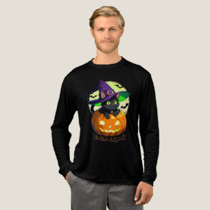 Cute Black Cat Witch in Pumpkin Art Tri-Blend Shirt