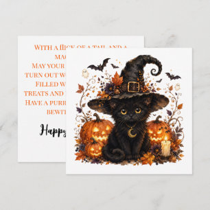 Cute Black Cat Witch & Jack-O-Lanterns Halloween