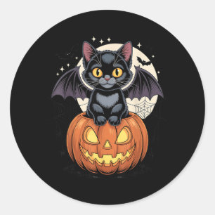 Cute Black Cat With Bat Wings Jack O Lantern Kitty Classic Round Sticker