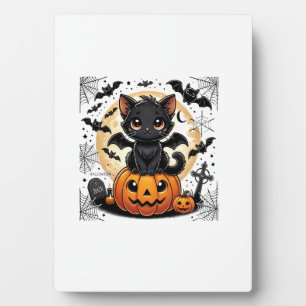 Cute Black Cat With Bat Wings Pumpkin Women Men Ha Plaque