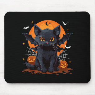 Cute Black Cat With Bat Wings Pumpkin Women Men Mouse Pad