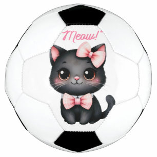 Cute Black Cat with Bow for Halloween Decoration Soccer Ball