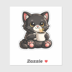 Cute Black Cat with Coffee