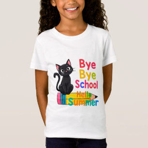 Cute Black Cat with Colourful Text T-Shirt