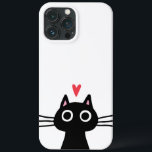 Cute Black Cat with Heart iPhone 13 Pro Max Case<br><div class="desc">Protect your phone in style with this cool cats iPhone case! Quirky black kitty,  available on cases for iPhone and Samsung. A high quality stylish cell phone case for cat lovers. Visit Jenn’s Doodle World for even more great products featuring this whimsical black cat.</div>