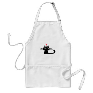 Cute Black Cat with Heart  Kitten Valentine Classi Standard Apron