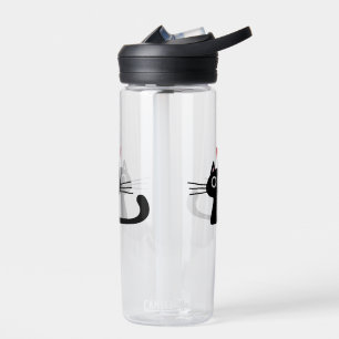 Cute Black Cat with Heart  Kitten Valentine Classi Water Bottle
