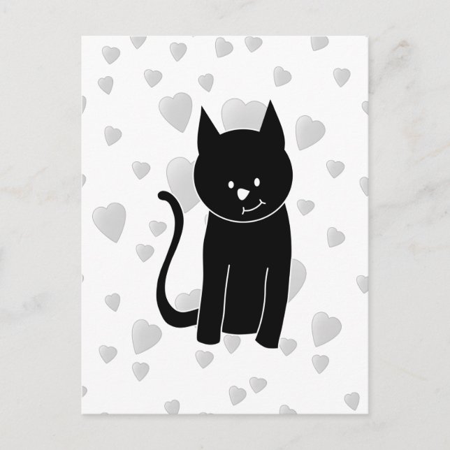 Cute Black Cat with Hearts. Postcard (Front)