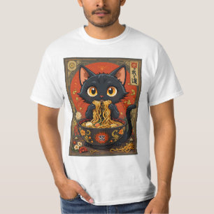Cute Black Cat with Noodles T-Shirt