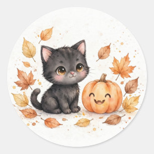 Cute Black Cat with Pumpkin Halloween Sticker