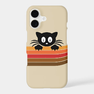 Cute black cat with retro stripes