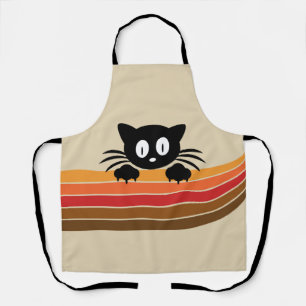 Cute black cat with retro stripes apron