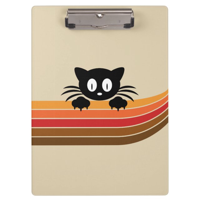 Cute black cat with retro stripes clipboard (Front)